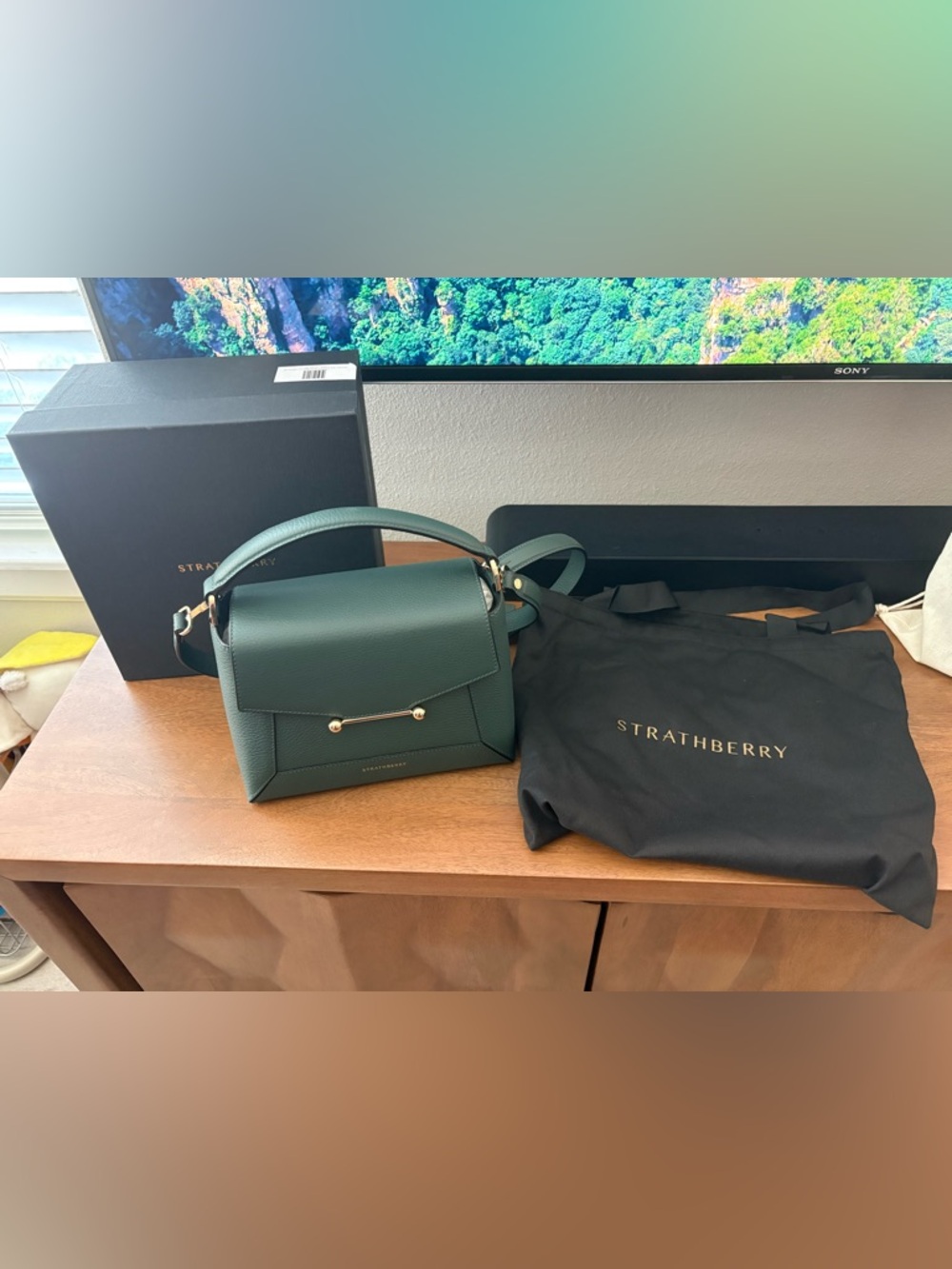 Strathberry Mosaic Top Handle Bag in Bottle Green - comes with bag and box! - Picture 2 of 8